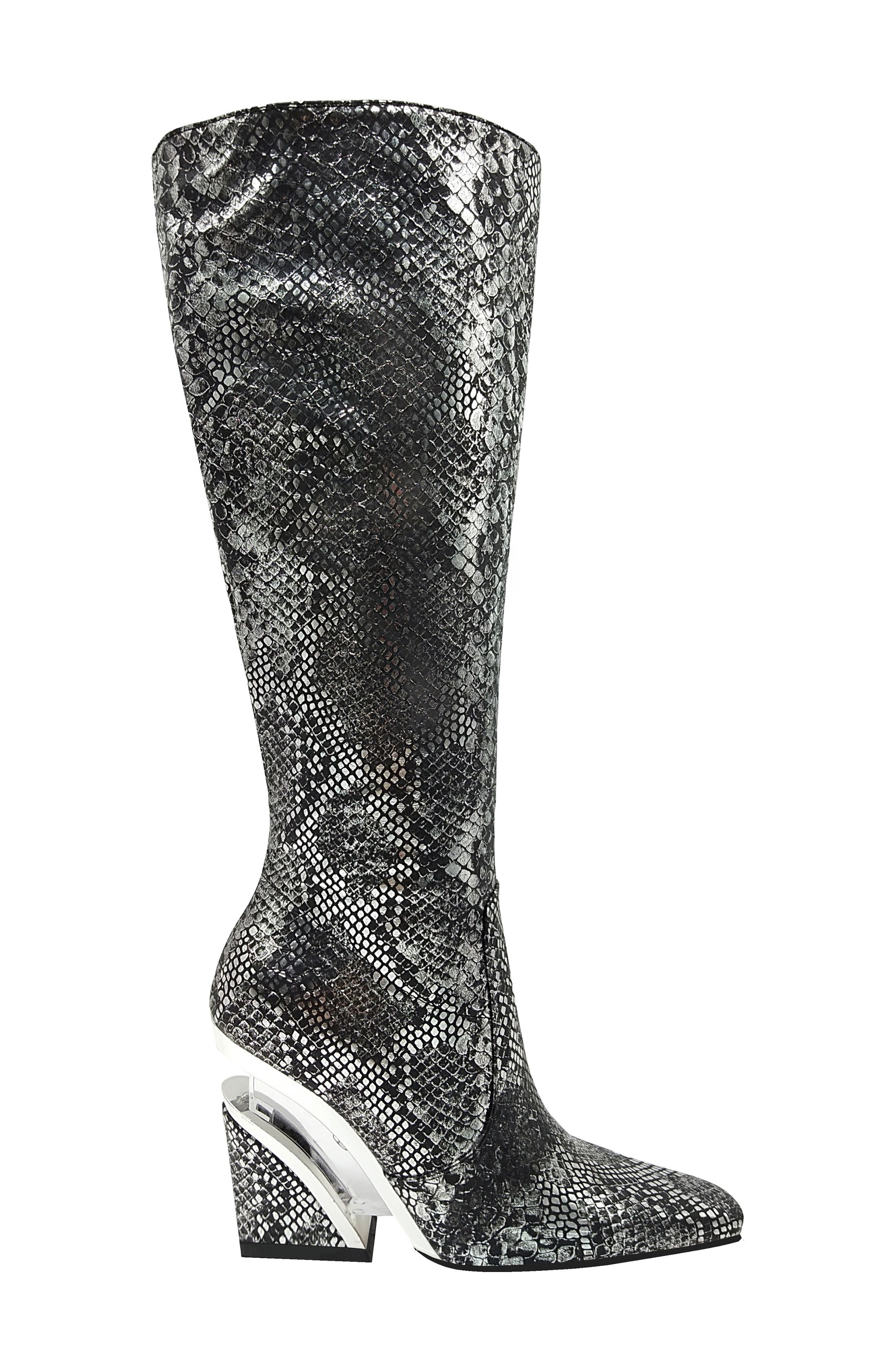 NINETY UNION Viva Snake-Embossed Knee High Boot, Alternate, color, Black Snake