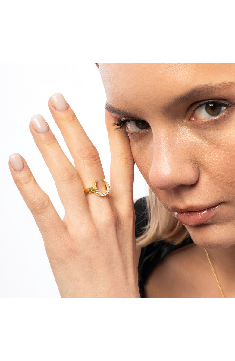 Spero London Sterling Silver Horseshoe Equestrian Ring, Alternate, color, Gold