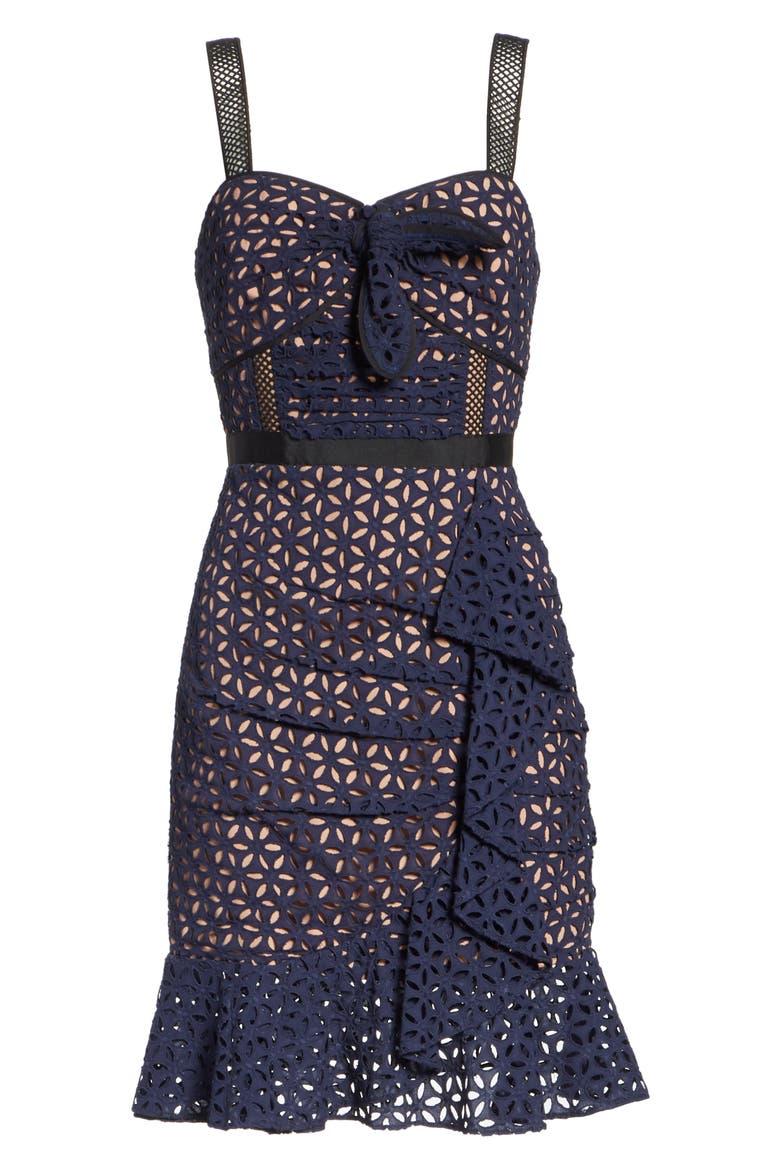 Knot Front Broderie Anglaise Dress, Alternate, color, NAVY