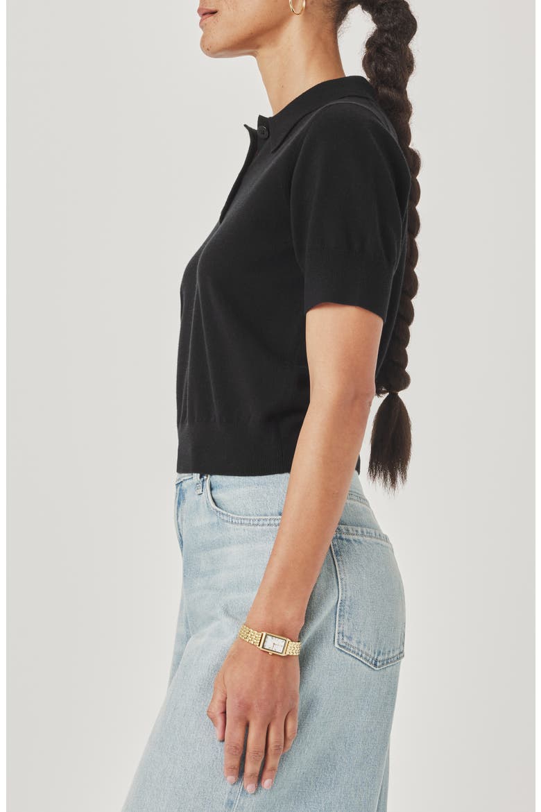 Christa Crop Polo Sweater, Alternate, color, BLACK