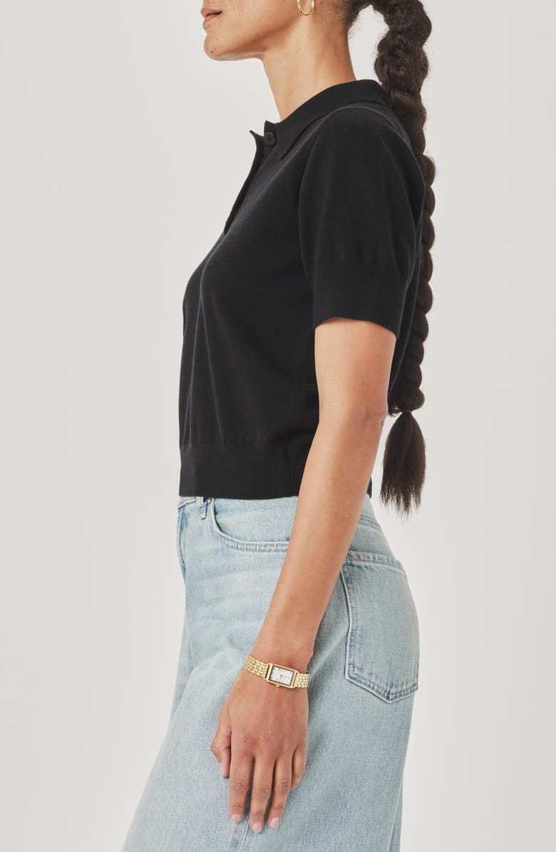 Splendid Christa Crop Polo Sweater, Alternate, color, Black