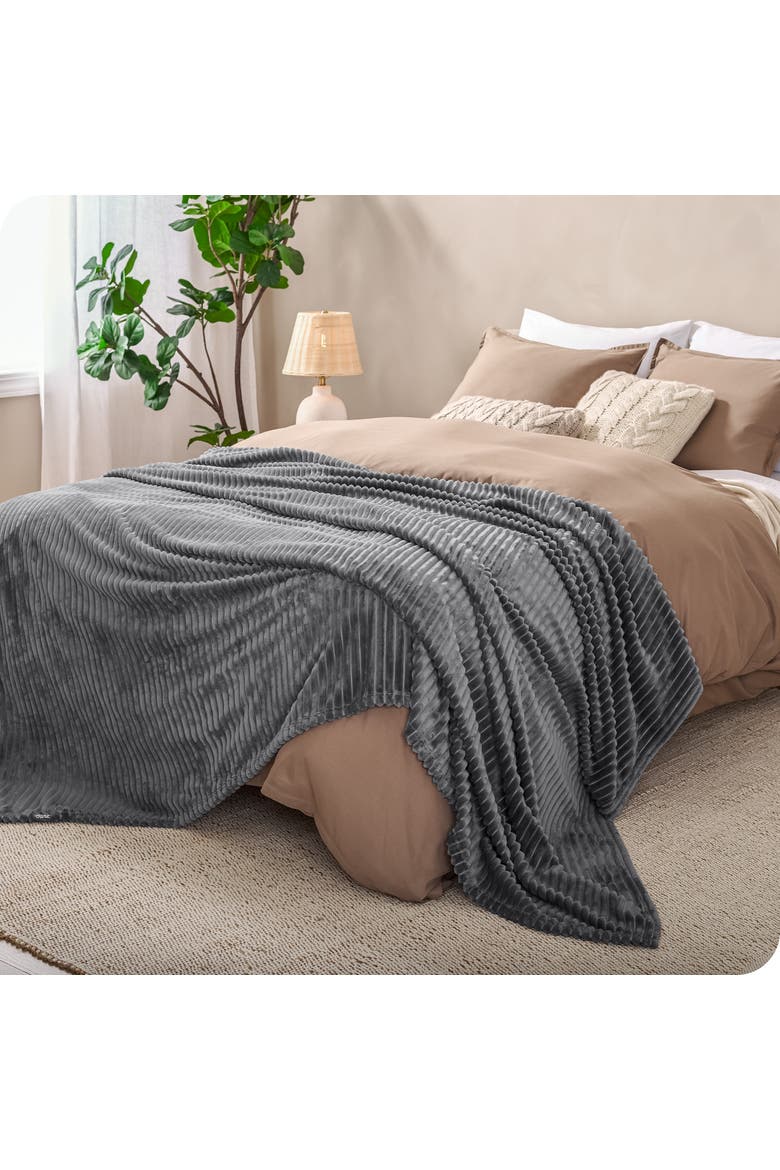 Ribbed Microplush Fleece Blanket, Alternate, color, Grey