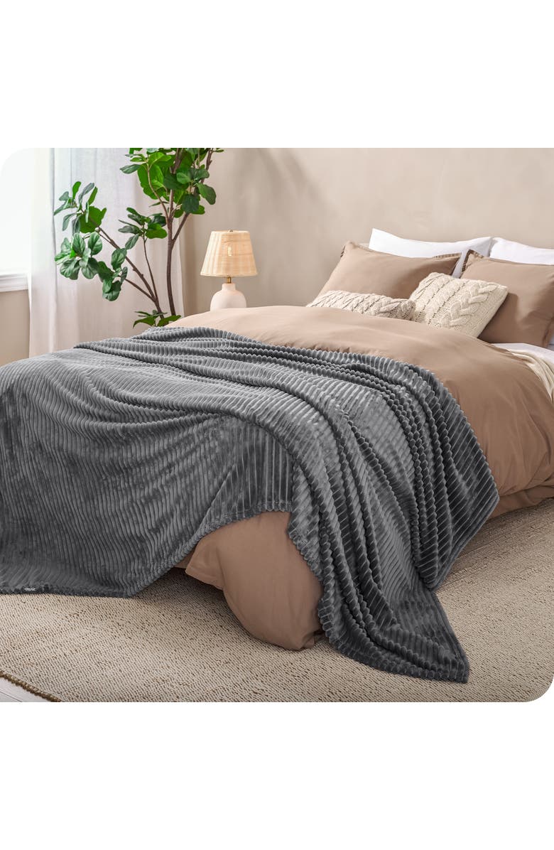 Bare Home Ribbed Microplush Fleece Blanket, Alternate, color, Grey