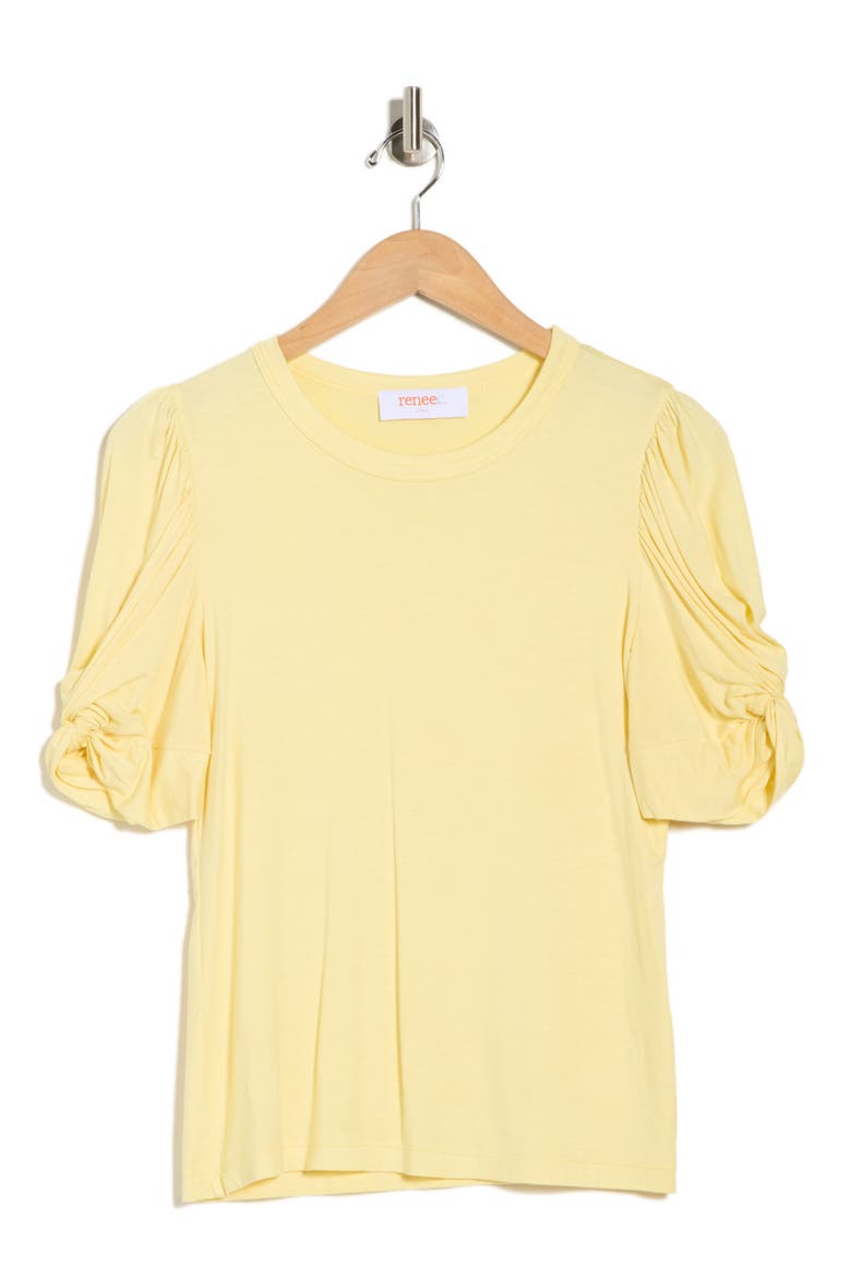 Solid Scrunched Sleeve Top, Alternate, color, LEMON