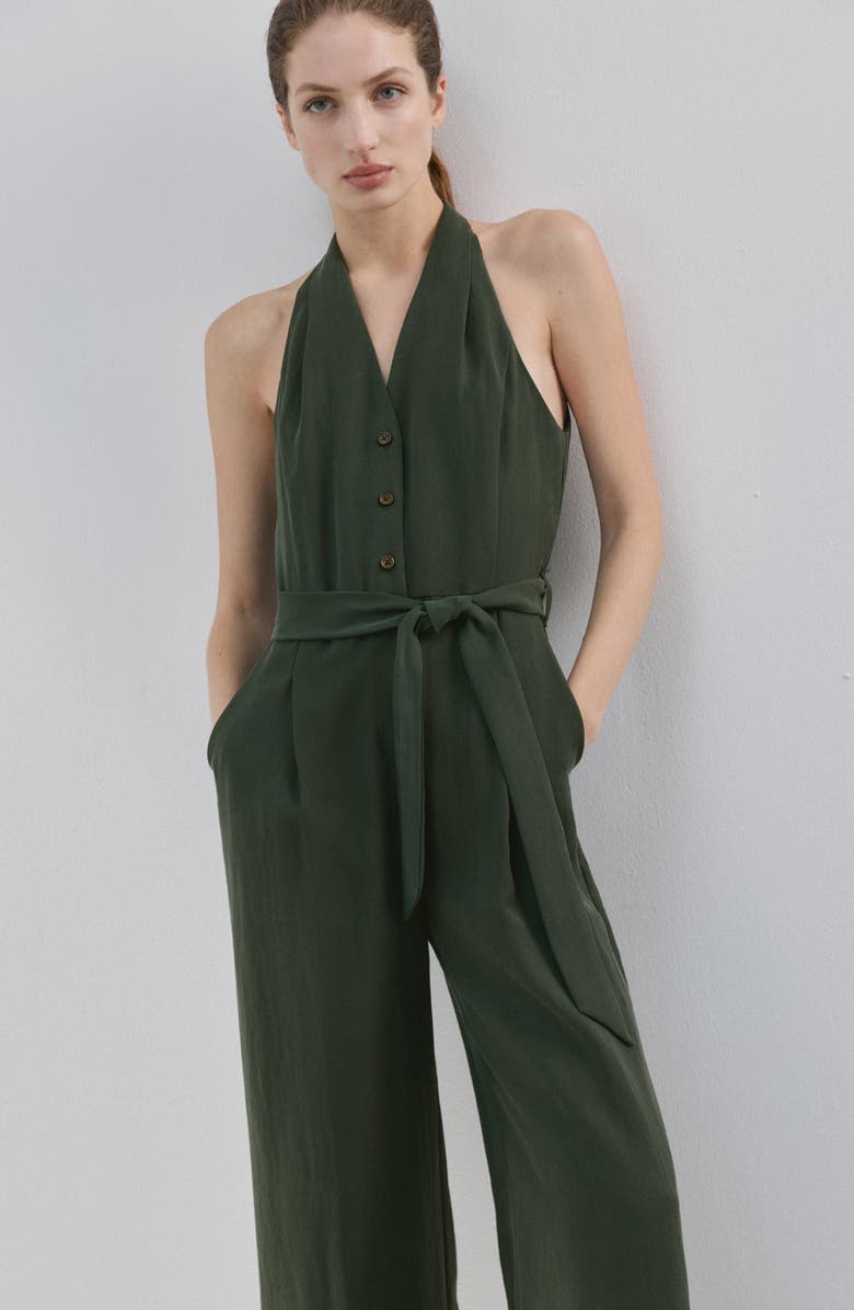 MANGO Halter Neck Belted Jumpsuit, Alternate, color, 