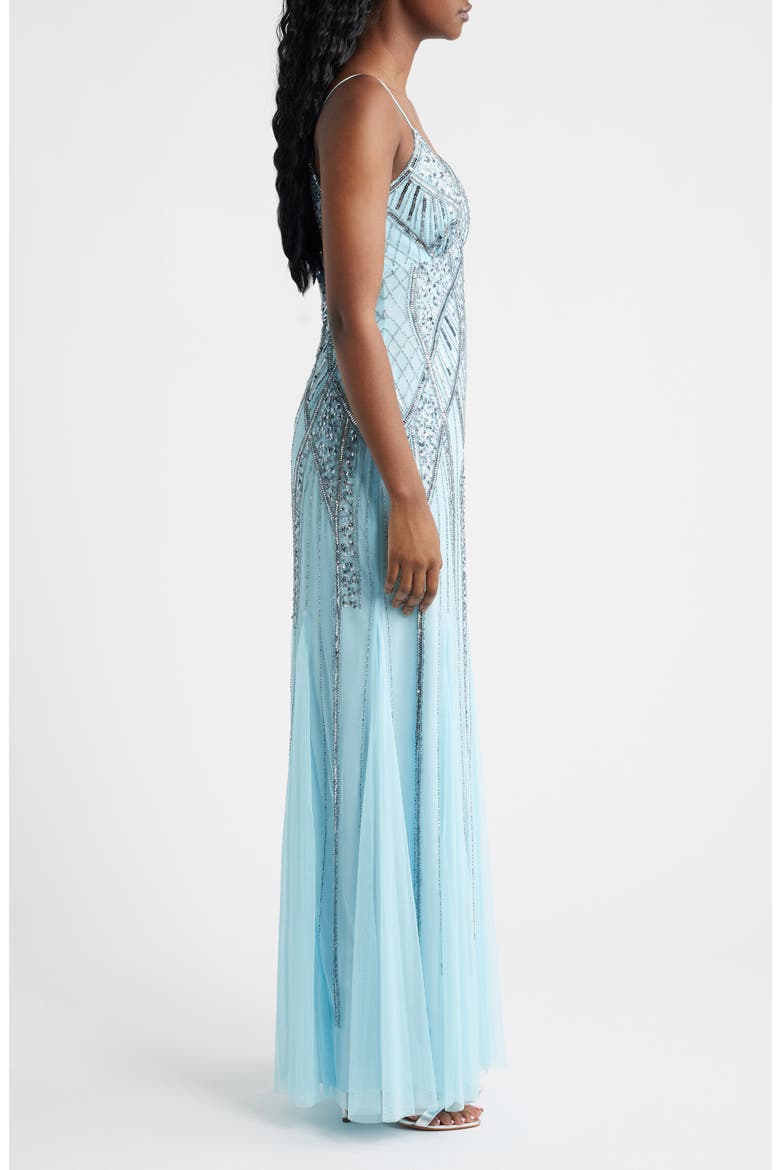 Beaded A-Line Gown, Alternate, color, AQUA