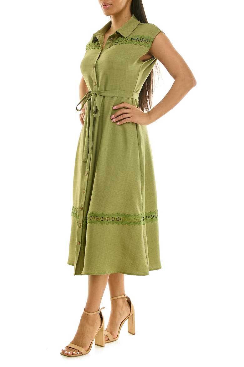 Cap Sleeve Lace Trim Midi Shirtdress, Alternate, color, SOFT OLIVE