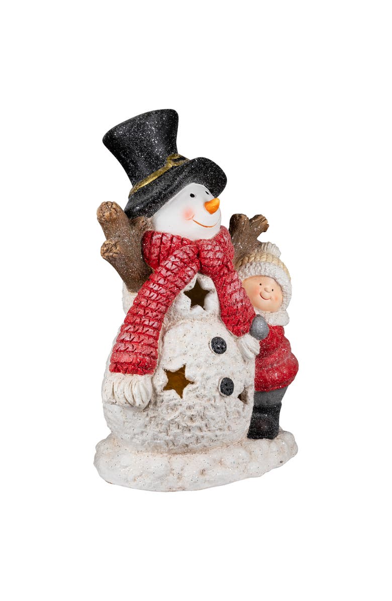 Northlight Lighted Snowman and Boy Christmas Decoration - 18" - Clear LED Lights, Alternate, color, Red