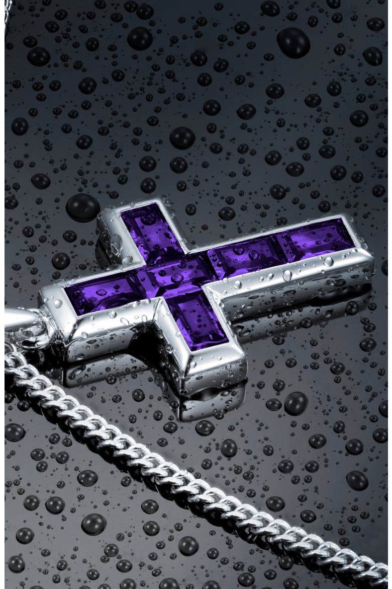 Cubic Zirconia Cross Pendant Necklace, Alternate, color, PURPLE