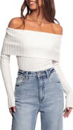 Petal & Pup Inora Foldover Off the Shoulder Rib Sweater