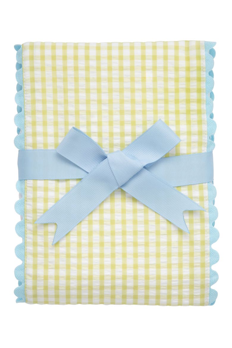 Big Check Fancy Fabric Burp Cloth, Main, color, Green/Blue Trim