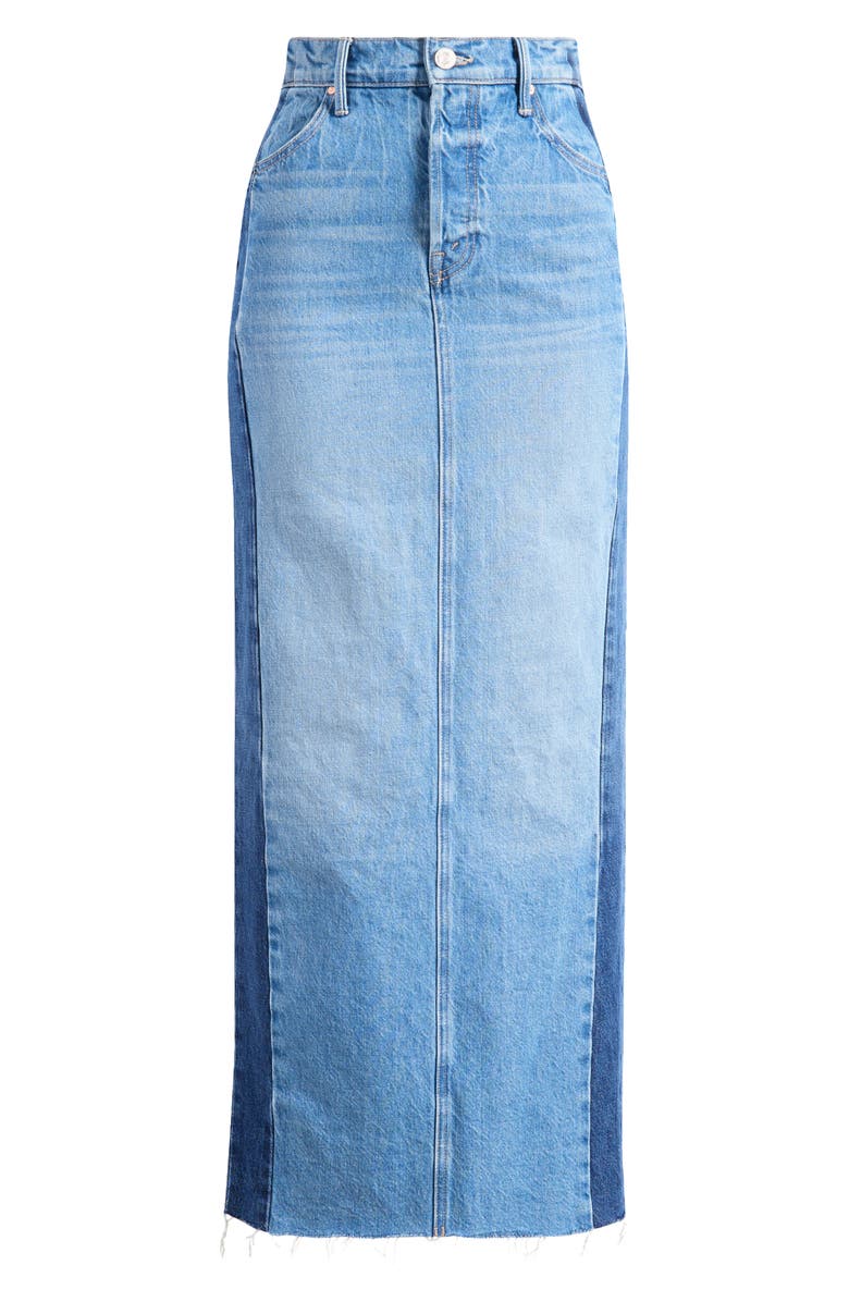 MOTHER The Flagpole Raw Hem Denim Maxi Skirt, Alternate, color, Double Stacked