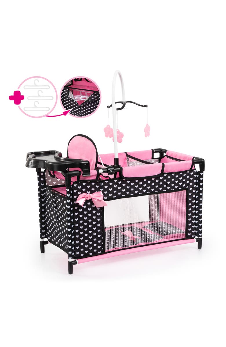 Bayer Design Multi Bed, Black, Pink, Hearts, Accessory Set for Dolls Up to 18 Inches, Main, color, Multicolored