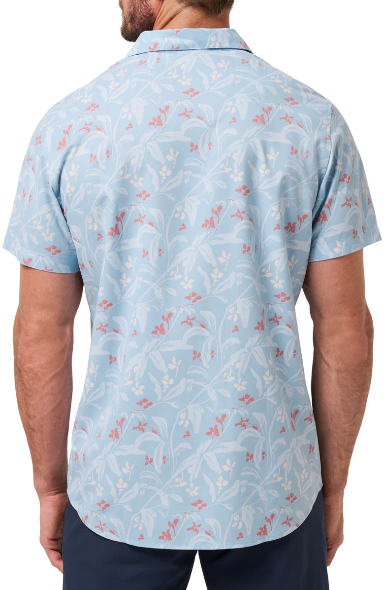 TravisMathew Techwoven Coast Floral Short Sleeve Performance Button-Up Shirt, Alternate, color, Forget Me Not