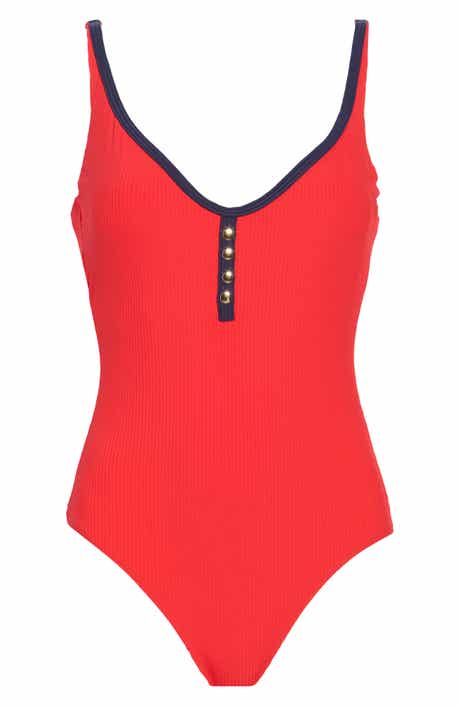 Nautica Button Ribbed One-Piece Swimsuit
