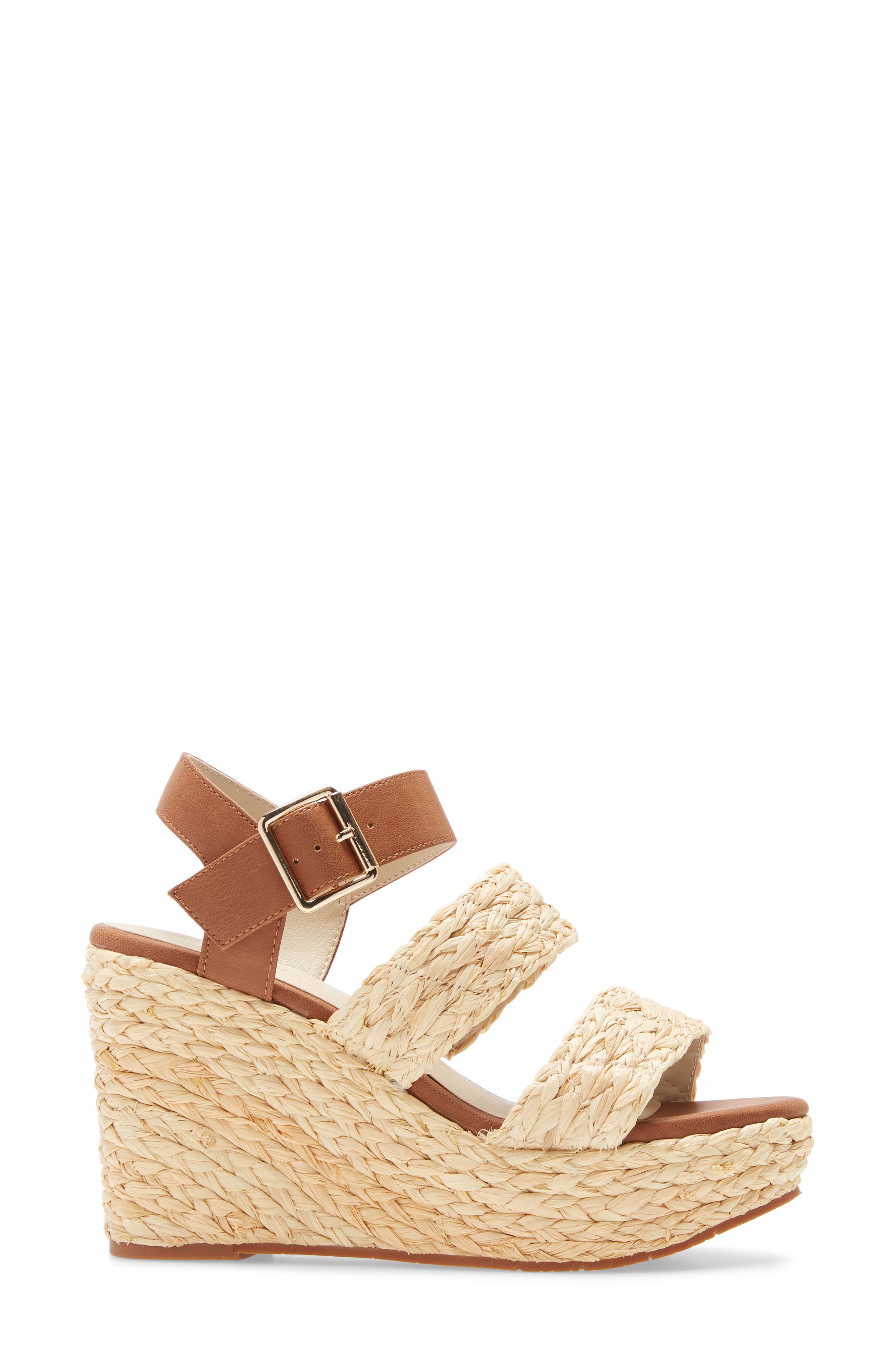 Individuality Vegan Platform Wedge Sandal, Alternate, color, NATURAL RAFFIA/ COGNAC