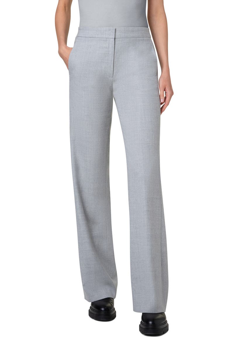 Marla Stretch Wool Flannel Straight Leg Pants, Main, color, SILVER
