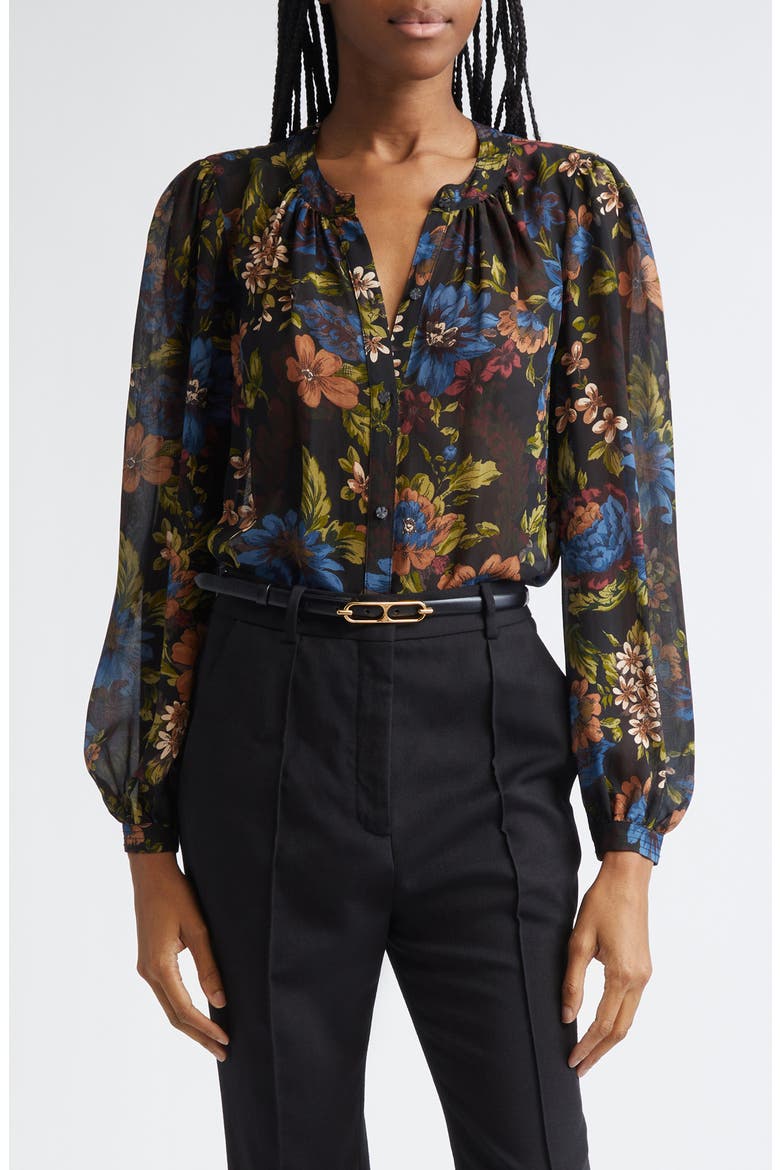 Ashlynn Floral Pintuck Silk Top, Main, color, BLACK MULTI