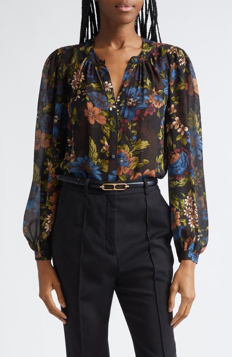 Ashlynn Floral Pintuck Silk Top