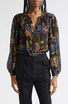 Veronica Beard Ashlynn Floral Pintuck Silk Top