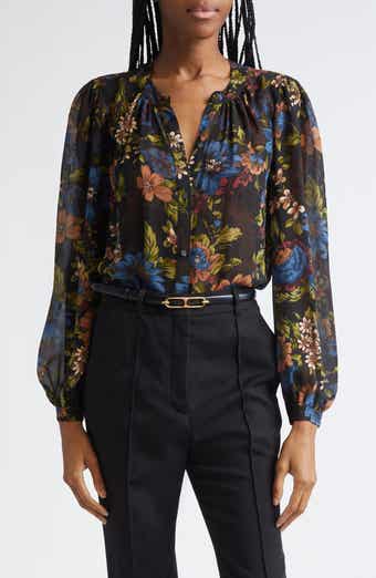 Veronica Beard Ashlynn Floral Pintuck Silk Top