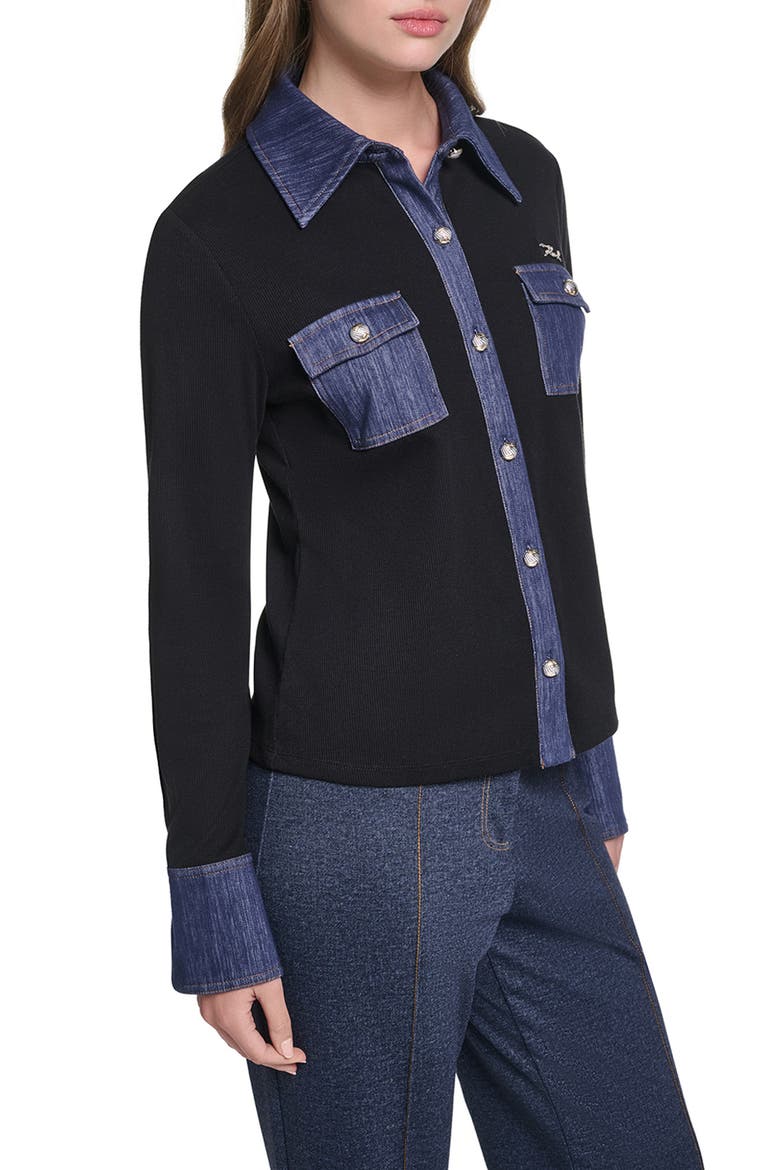 Denim Accent Knit Shirt, Alternate, color, BLACK