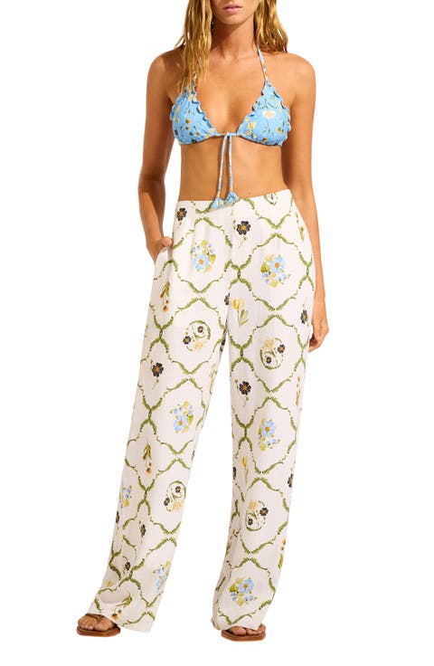 Linen Blend Wide Leg Cover-up Pants