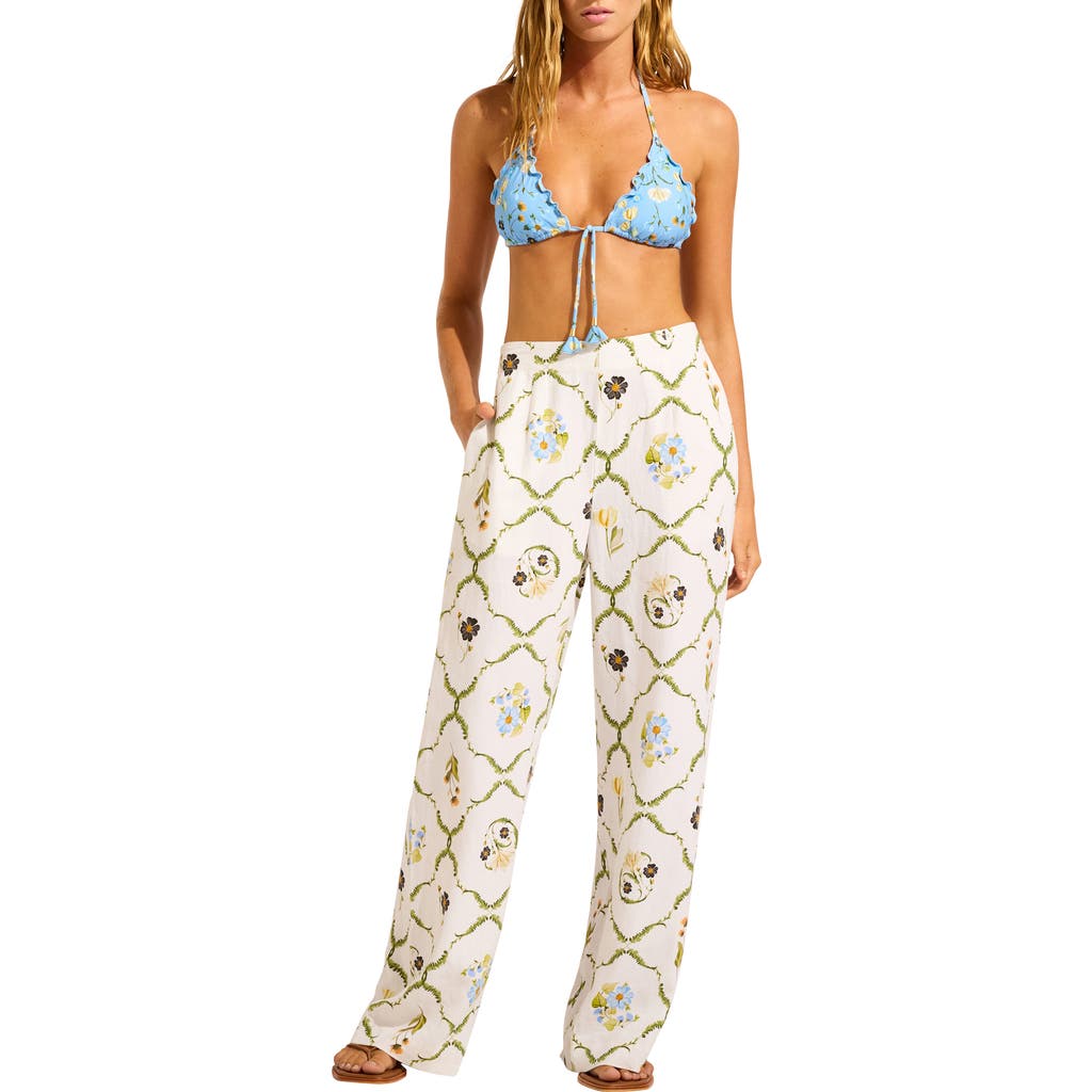 Seafolly Linen Blend Wide Leg Cover-up Pants In White
