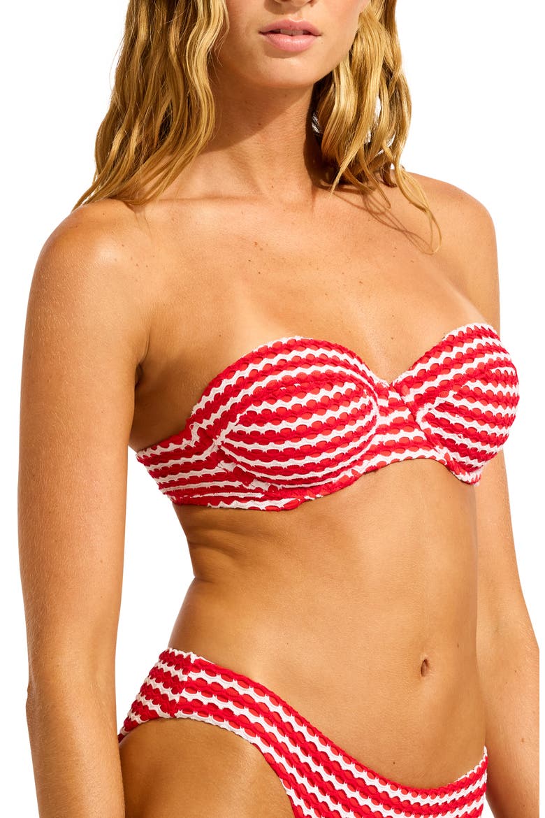 Underwire Bustier Bikini Top, Alternate, color, CHILLI RED/ WHITE