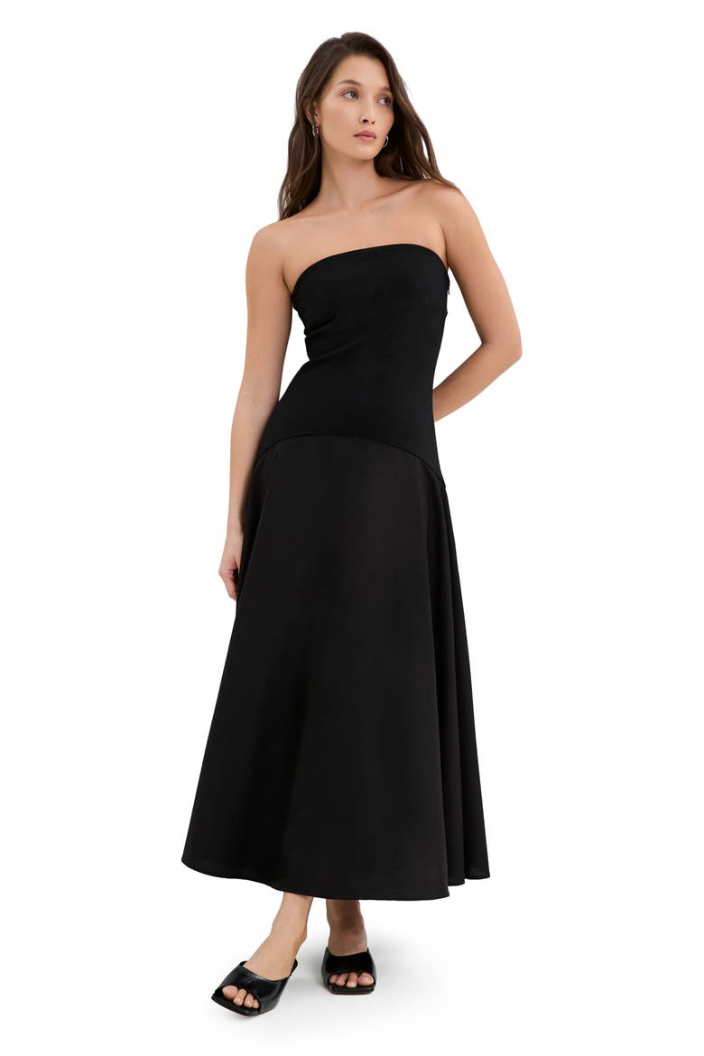 Aurora Strapless Drop Waist Dress, Alternate, color, BLACK