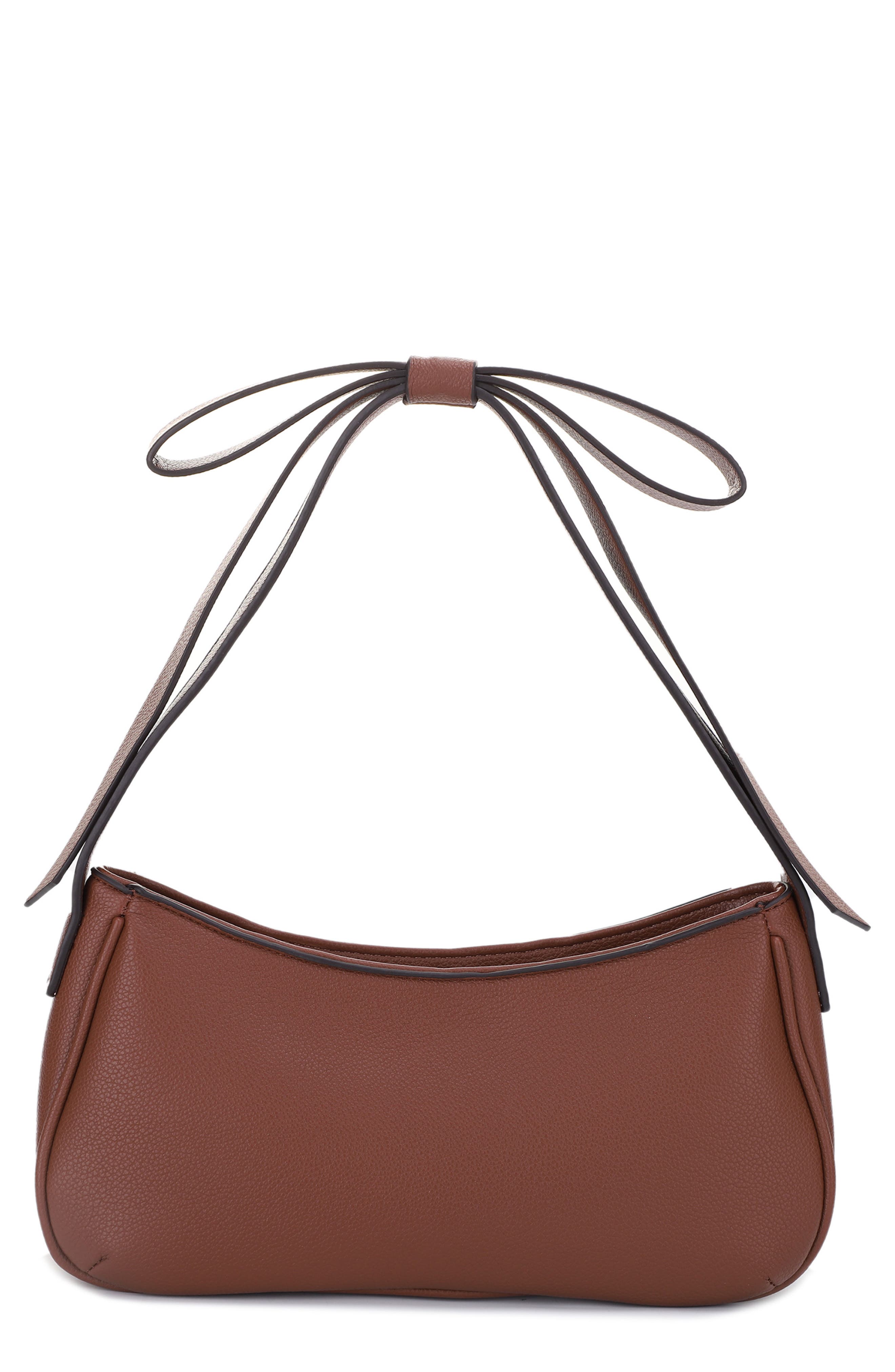 Marissa Bow Recycled Vegan Leather Shoulder Bag, Main, color, COGNAC
