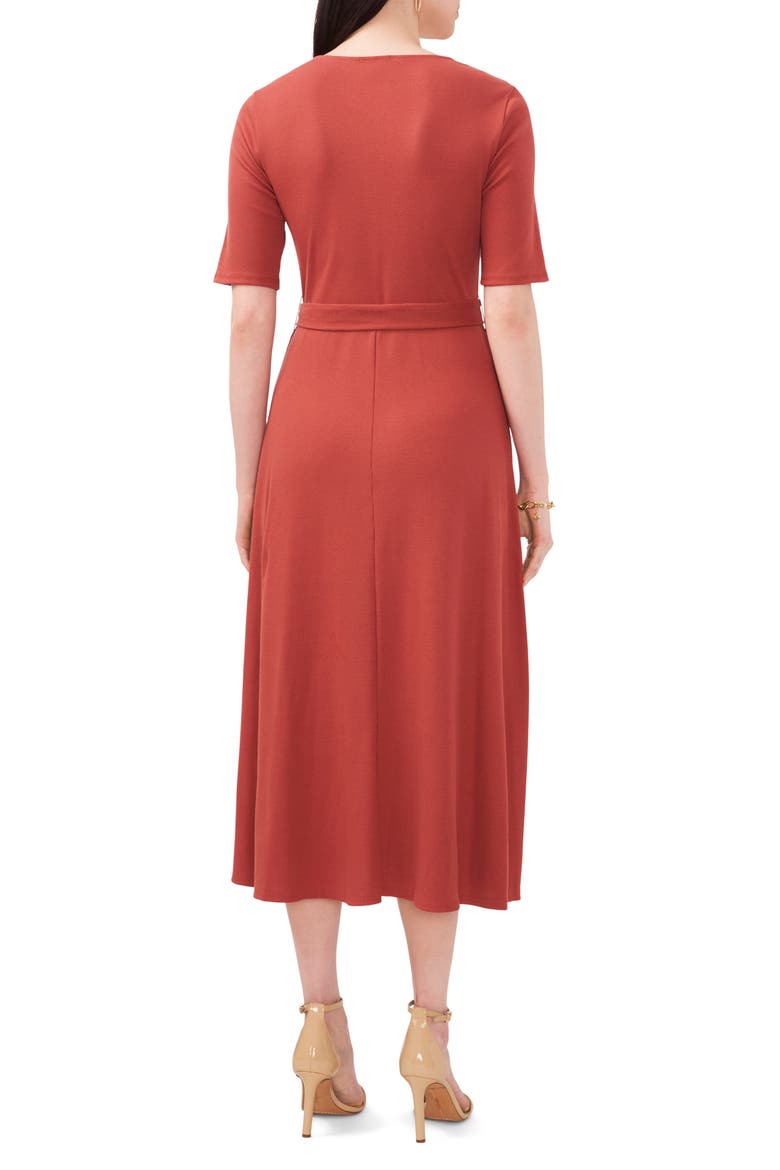 V-Neck Belted Midi Dress, Alternate, color, NUTMEG