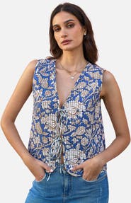 Yumi Floral Reversible Quilted Vest Jacket