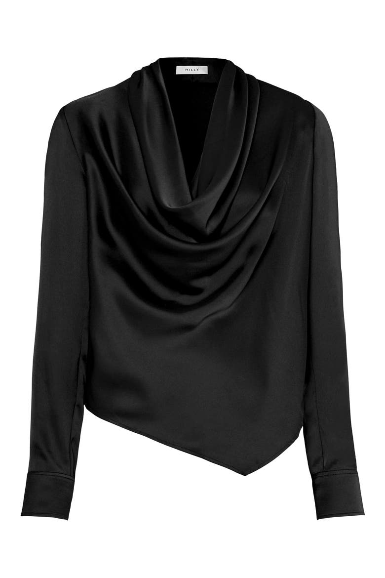 Nancy Cowl Neck Satin Top, Alternate, color, BLACK