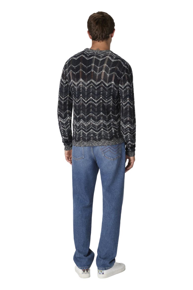 Crew-neck Cotton Chevron Pullover With Ribbed Trims, Alternate, color, Blue