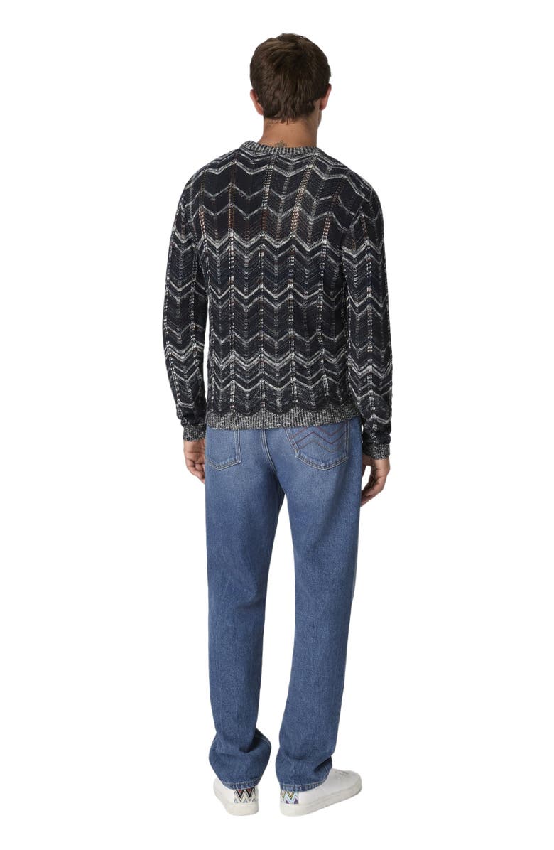 Missoni Crew-neck Cotton Chevron Pullover With Ribbed Trims, Alternate, color, Blue