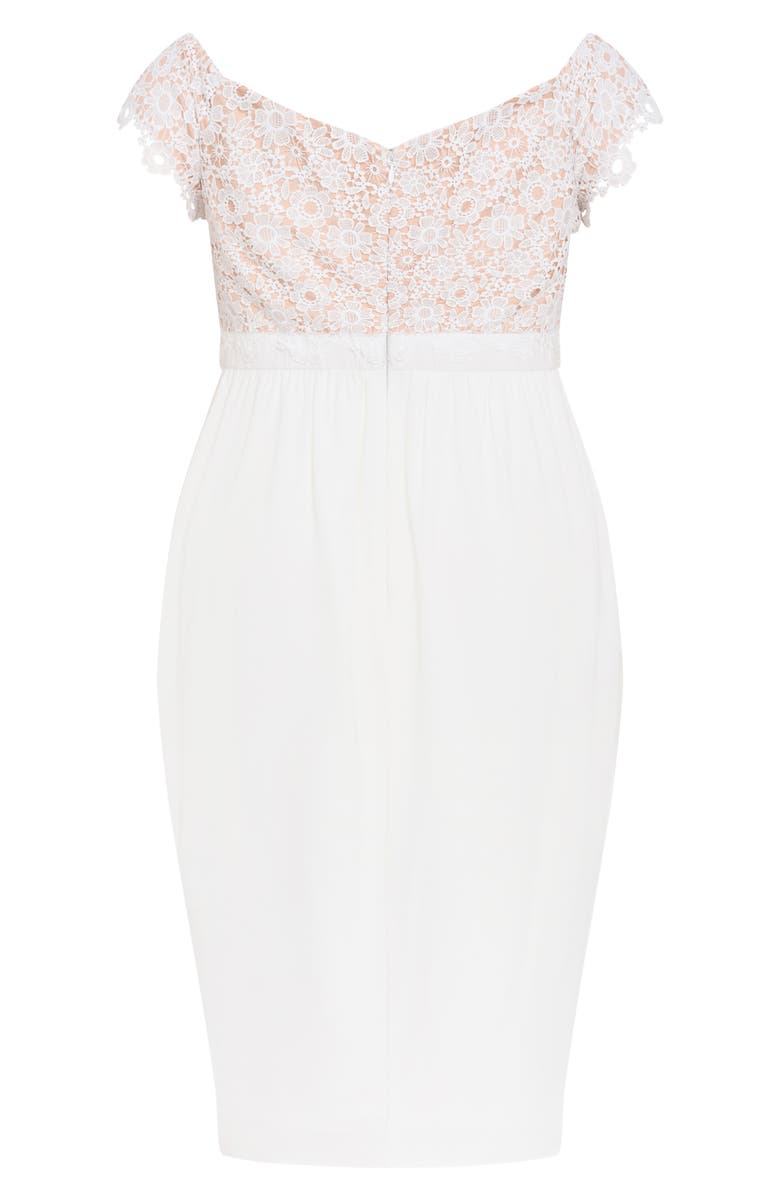 City Chic Lace Glamour Empire Waist Midi Dress, Alternate, color, Ivory