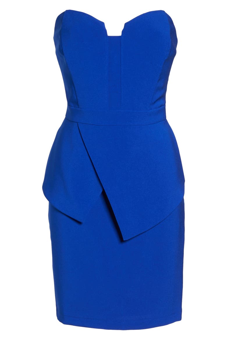 Strapless Peplum Sheath Dress, Alternate, color, COBALT