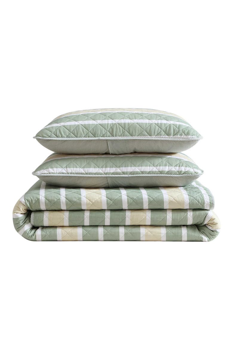 Varadero Stripe Reversible Cotton Quilt & Sham Set, Main, color, GREEN MULTI
