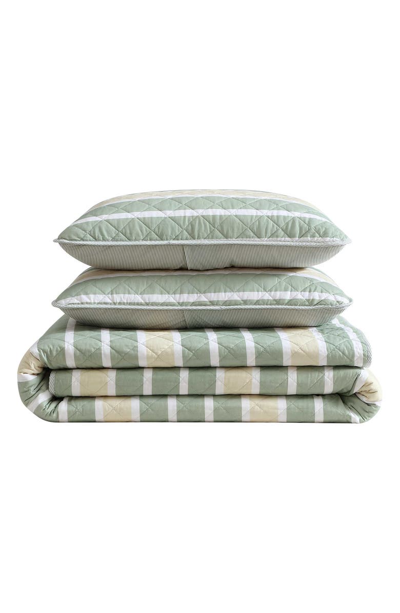 Nautica Varadero Stripe Reversible Cotton Quilt & Sham Set, Main, color, Green Multi