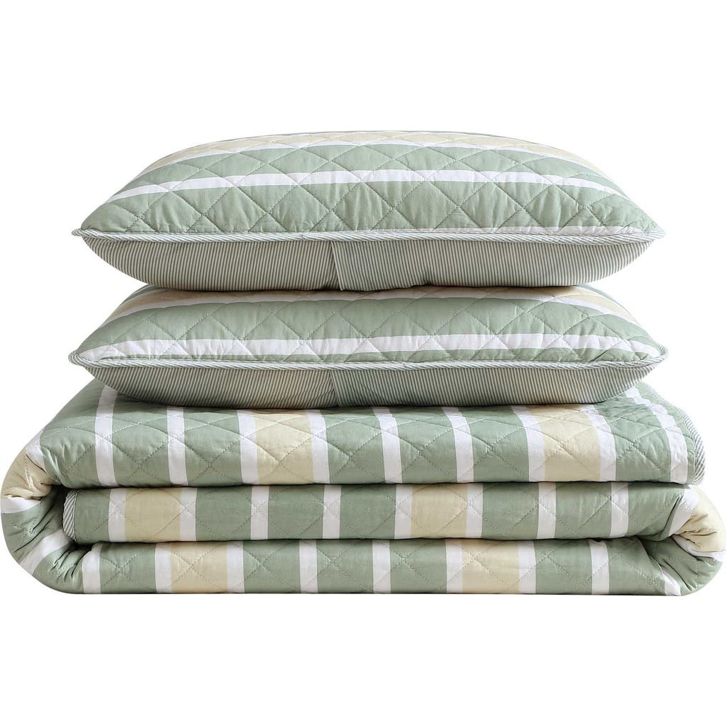 Nautica Varadero Stripe Reversible Cotton Quilt & Sham Set In Green