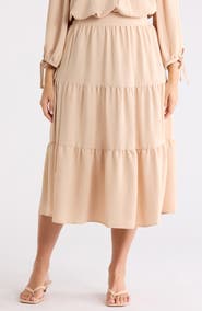 Renee C Tiered Pull-On Midi Skirt