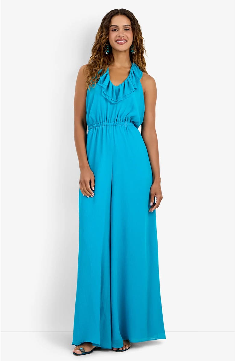 Trina Turk Jacksonville Georgette Jumpsuit, Main, color, Coastal Cyan