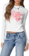 EDIKTED Blossom Long Sleeve Stretch Cotton T-Shirt
