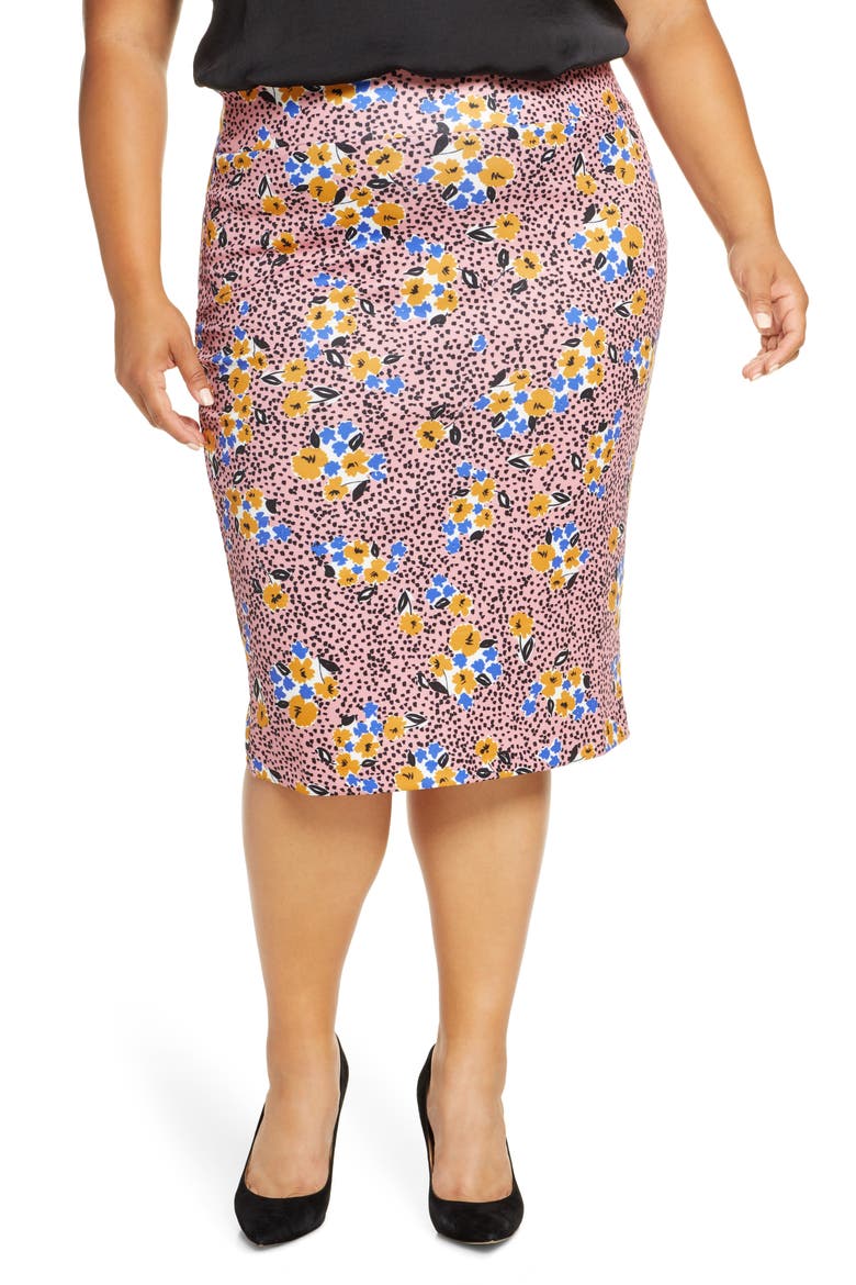 Floral Print Scuba Pencil Skirt, Main, color, FLOR-AU NATURALE