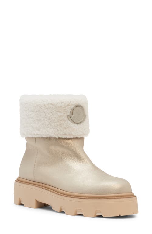Moncler Aurea Shearling-trimmed Leather Ankle Boots In Metallic