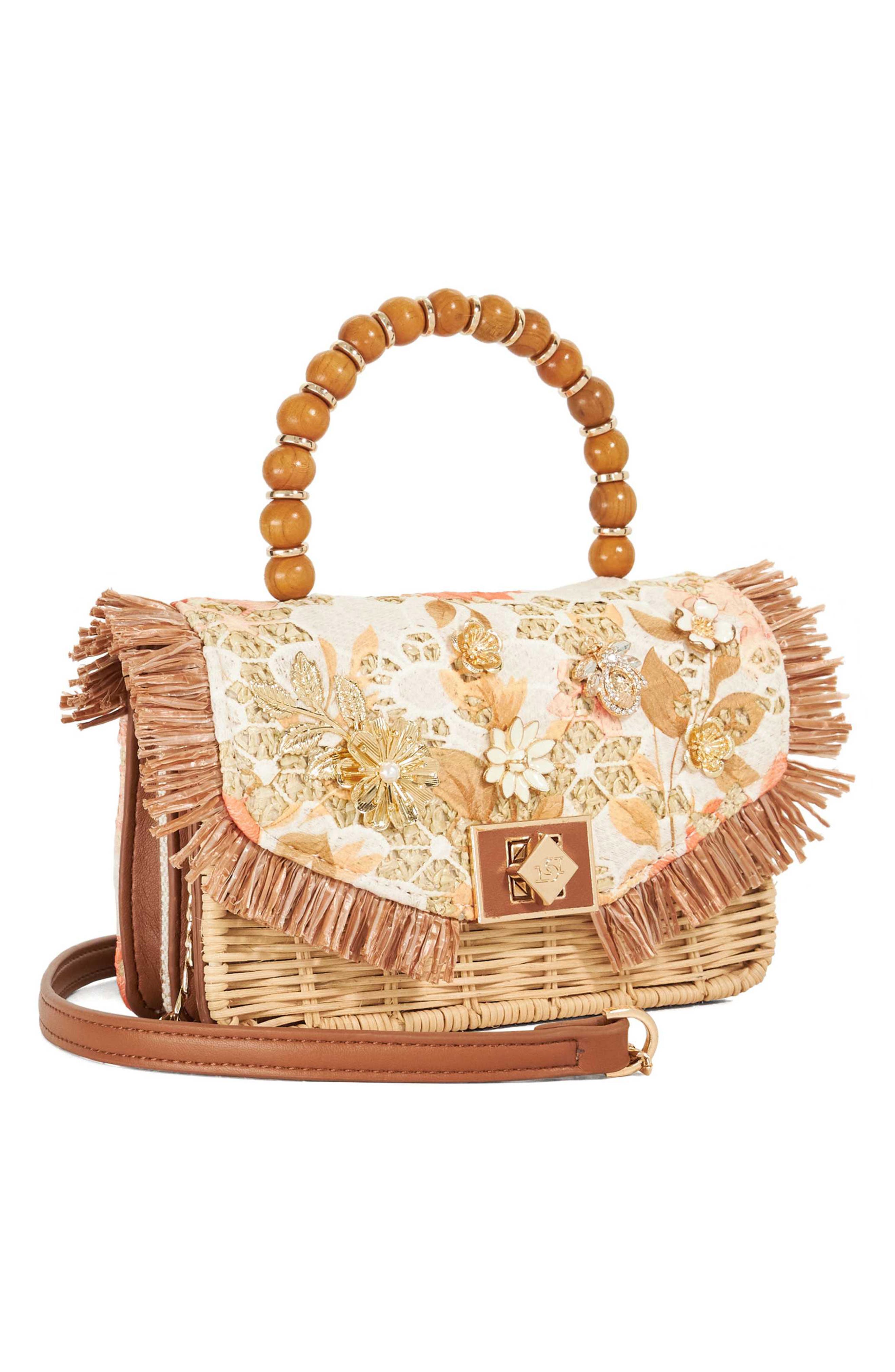 Dune London Blooms Raffia Bag, Alternate, color, Orange