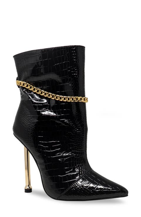 Chain Embellished Stiletto Heel Bootie (Women)