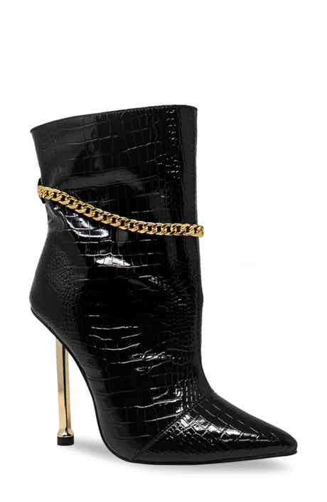 CHASE AND CHLOE Chain Embellished Stiletto Heel Bootie