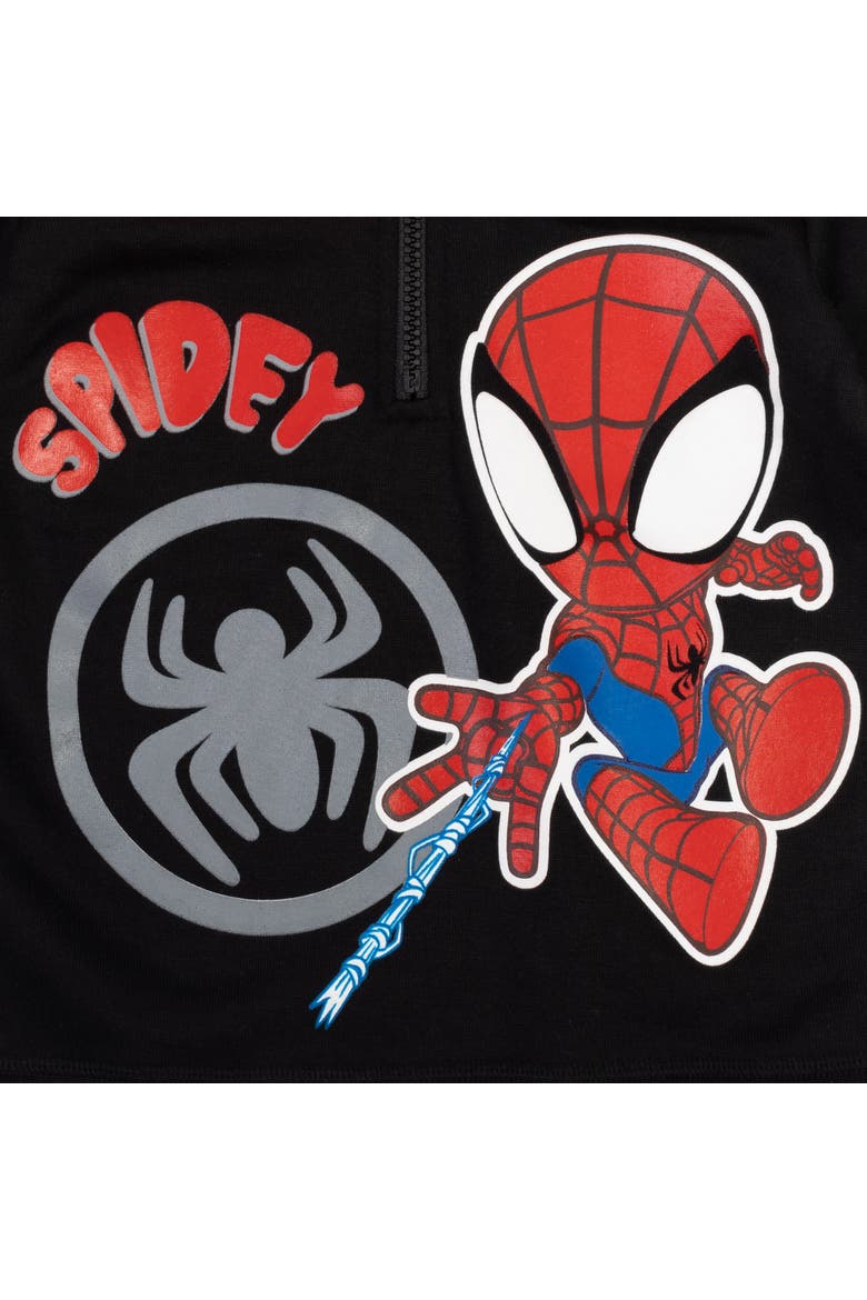 Spider-Man Fleece Quarter-Zip Hooded Sweatshirt, Alternate, color, Spidey Black